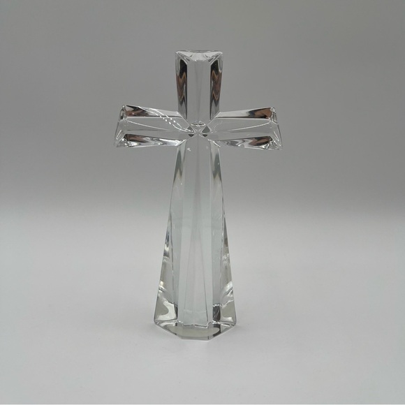 Vtg Telaflora 24% Lead Bohemian 7.5” Crystal Clear Glass Cross Czech Repub - EUC - Picture 1 of 5